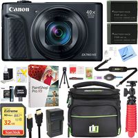 Canon PowerShot SX740 HS 20.3MP 40x Optical Zoom Digital Camera with 4K Video - Black (2955C001) + Two-Pack NB-13L Spare Batteries + Accessory Bundle