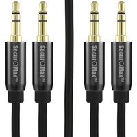 SecurOMax Aux Cable (3.5mm, Male to Male) with Shielded Cord, 3.3 Feet, 2 Pack