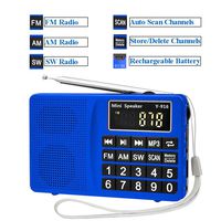 Pocket FM/AM/SW Radio, HePesTer H-R916 Portable Radio with Headset Output/AUX Input/MP3/External Speaker/32GB TF Card/32GB USB, Powered by Lithium Battery (Blue)