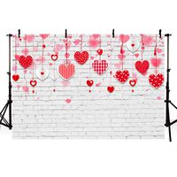 MEHOFOTO Bridal Shower Girl Baby Shower Photo Studio Background White Brick Wall Red Hearts Love Pattern Birthday Wedding Party Decoration Banner Backdrops for Photography 7x5ft