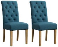 Roundhill Furniture Habit Solid Wood Tufted Parsons Dining Chair (Set of 2), Blue
