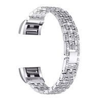 bayite Metal Bands Compatible Fitbit Charge 2, Replacement Accessories Bracelet, Silver Rhinestone