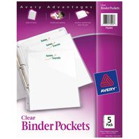 Avery Binder Pockets, Clear, 8.5" x 11", Acid-Free, Durable, 5 Slash Jackets (75243)