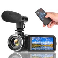 Camcorder Digital Video Camera, Vlogging Camera with Microphone Full HD 1080P 30FPS 24MP 3 Inch LCD Touch Screen 270 Degree Rotation LCD for YouTube Videos with Remote Control