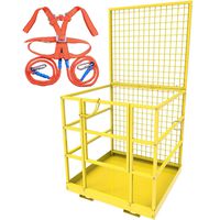 YINTATECH Forklift Cage Work Platform Safety Cage with Safety Harness Heavy Duty Steel Construction Lift Basket Aerial Fence Rails 45x43 inches 1300lbs Capacity Yellow