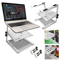 AxcessAbles LTS-03 Two-Tier Height & Width Adjustable Tabletop Stand with Clamps for Laptop, Compact Mixer, DJ Controller (White) Ergonomic Laptop Riser Compatible with MacBook, Air, Pro, Dell XPS