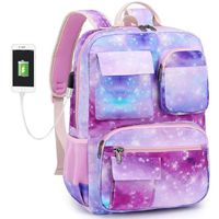 Galaxy Backpack for School, Student Laptop Bookbag for Women Girls with USB Charging Port and Luggage Sleeve (Galaxy purple)