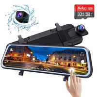 Mirror Backup Dash Camera Dual 10" IPS HD Touch Screen 170° 1296P Front and 150° 1080P Rear View Camera with Night Vision Loop Recording [ Contain Free 32GB SD Card ]