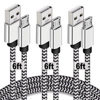 Micro USB Charging Cable, Android Charger Cord, 6FT 3Pack Extra Long Nylon Braided USB Durable Fast Charged Cord Compatible for Samsung Galaxy Note,Honor,LG,Black and White