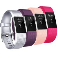 Tobfit Sport Bands Compatible for Fitbit Charge 2 Classic Edition, 4 Pack, Silver, Pink, Rose, Purple, Large