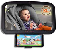 Bambiko Baby Car Mirror with Phone Holder set pack, LARGE size, Rear Wide View, Safety Monitor for Fixed Headrest Backseat, Stable Infant interior mirror Compatible For all SmartPhones,360° Adjustable