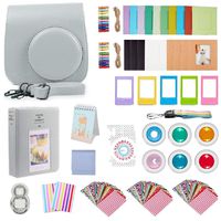 Followsun 16 in 1 Instant Camera Accessories for Fujifilm Instax Mini 9 8 8+: Case, Rainbow Strap, Album, 6 Colored Filters, Selfie Lens, Decor Stickers, Film Frames, Cleaning Cloth (Smokey White)
