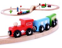 Cubbie Lee Premium Wooden Train Set Toy, 30pcs Double-Sided Train Tracks, Magnetic Trains Cars & Accessories for 3 Year Olds and Up - Compatible with Thomas Tank Engine and Other Major Brands