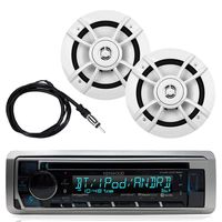 Great New KMR-D362BT Kenwood Marine Boat Yacht Outdoor Bluetooth Stereo CD MP3 Player USB iPod iPhone Pandora AM/FM Reciver, 2 X Kenwood 6.5 Inch Waterproof Speakers Enrock Antenna - Marine Audio Kit
