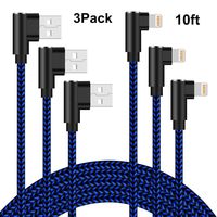 90 Degree iPhone Charger 10ft Lightning Cable 10ft Right Angle iPhone Charger Cable Fast Charging iPhone Cable 10ft 3 Pack Nylon Braided Charger Cord Compatible iPhone/iPad/iPod (Dark Blue,10ft)