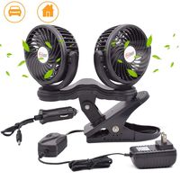 TN TONNY Dual Head Clip Fan, 4 Inches Electric Car Clip Fans 360° Rotatable,12V Cooling Air Fan with Stepless Speed Regulation for Vehicle or Home