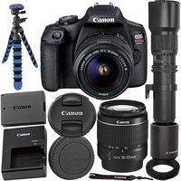Canon EOS Rebel T7 Digital SLR Camera w/ 18-55mm F/3.5-5.6 III Lens + Promotional Ultimaxx 500mm Lens W/ 2X Converter (1000mm)