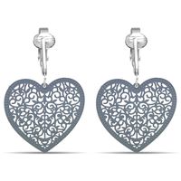 Aloha Earrings Lovely Victorian Filigree Clip On Earrings for Women Clip-ons, Lightweight Teardrop Leaf Dangle (Filigree Heart- Grey)