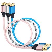 Galaxy S5/Note 3 Nylon Braided Cable, Eversame 3-Pack 1.5 Ft/50cm Super speed USB 3.0 A Male to Micro B Male Charger Cord with Gold-Plated Connectors for External Hard Drives, Camera (White Blue Pink)