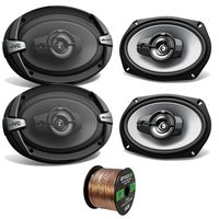 Car Speaker Bundle Combo: 2 Pairs of JVC CS-DR6940 6x9" Inch 4-Way 1100 Watt Audio Coaxial Upgrade Speakers + Enrock 50 Foot 16 Guage Speaker Wire