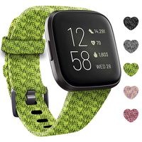 LUCXXI Woven Bands Compatible with Fitbit Versa 2 for Women Men, Large Small Woven Canvas Fabric Accessories Adjustable Replacement Strap for Fitbit Versa 2 / Versa (Flash Green, Small:5.5"-7.10")