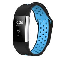iGK Silicone Replacement Bands Compatible for Fitbit Charge 2, Adjustable Breathable Sport Strap Smartwatch Fitness Wristband with Air Holes Black Blue Small