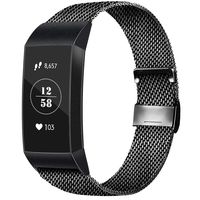 AK Stainless Steel Replacement Bands Compatible for Fitbit Charge 3 / Fitbit Charge 3 SE Bands, Metal Mesh Breathable Sport Wristband Loop with Adjustable Magnet Clasp (03 Black, Large)