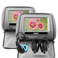 XTRONS Grey 2X Twin Car Headrest DVD Player with Multi-Media USB SD Slot 7" HD Screen Game Disc IR Headphones