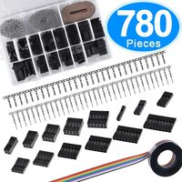 SIQUK 780 Pieces 2.54mm Pitch Housing Connector Pin Male Female Crimp Pins with 10 Wire Rainbow Color Flat Ribbon IDC Cable Assortment Kit