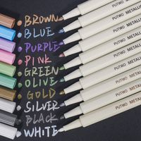 PuTwo Metallic Markers, 10 Assorted Colors Water Proof Metallic Paint Pen Metalic Marker Pens,  Fine Tip Metallic Calligraphy Marker, Multi Surfaces Metallic Paint Marker for Rock, Glass, Cardstock