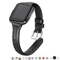 bayite Black Bands Compatible with Fitbit Versa/Fitbit Versa Lite/Fitbit Versa 2, Slim Genuine Leather Band Replacement Accessories Strap Women Men, (5.3"-7.8")