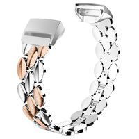 Wearlizer Compatible with Fitbit Charge 3 Bands for Women Metal Replacement Fit Bit Charge 3 hr Band Accessories Strap Bracelet Bangle Silver Rose Gold Black (Silver + Copper)