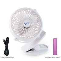 Mini Desk Fan,Yacig USB Clip Fan Portable and Rechargeabe Clip on Stroller Fan, Mini Desk Fan,6.5 ft Micro USB Cable with 2600mAh Battery - White