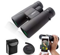 Binoculars for Adults T3MCO Compact Binocular HD Low Light Night Vision Waterproof for Bird Watching Outdoor Sports Games Travel Hiking Sightseeing Hunting FMC Lens Smartphone Adapter (Black, 12 x 42)