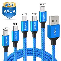Micro USB Cable Blue Android Charger Cord - Sagmoc 2019 Update Premium Nylon Braided Charging Cord【4+1 Pack】 10FT 2x6FT 3FT 2FT for Samsung, Nexus, LG, HTC, Nokia, Sony, Moto, HP, BlackBerry