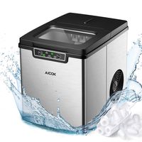 Countertop Ice Maker Aicok, Ice Cubes Ready in 6 Minutes, Makes 26lbs Ice in 24 hrs, Stainless Steel, Perfect for Water Bottles, Mixed Drinks, Portable Ice Maker with Ice Scoop and Basket, 2 Ice Sizes
