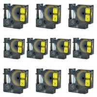 SuperInk 10PK Replacement Industrial Rhino Heat Shrink Tubes Compatible for Dymo 18054 Black on Yellow Cable Label Tape (9mmx1.5m,3/8''x5ft) use in DYMO Rhino 1000 3000 4200 5000 5200 6000 Label Maker