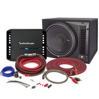 Rockford Fosgate Punch P300X2 2-Channel car Amplifier with P1-1X12 12" Punch P2 ported subwoofers and 4 Gauge Amplifier Power Wiring Kit and RCA Wire Bundle
