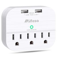 3-Outlet Surge Protector Power Strip, Multi Plug Outlet Extender with 2 USB Charging Ports 2.4 A, Portable Travel Wall Adapter - 490Joules White