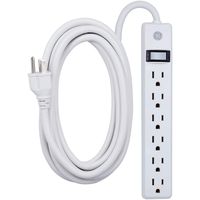 GE 6 Outlet Power Strip, 12 Ft Long Extension Cord, 3 Prong Outlets, UL Listed, White, 45195