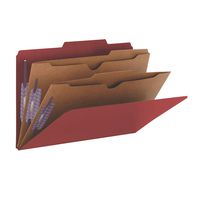 Smead Pressboard Classification File Folder with SafeSHIELD Fasteners, 2 Pocket Dividers, 2" Expansion, Legal Size, Bright Red, 10 per Box (19082)