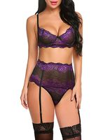 Avidlove Women Lingerie Set with Garter Belts Sexy Bra and Panty Set Plus Size Purple