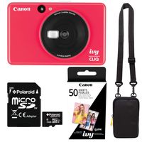 Canon Ivy Cliq Lady Bug Red Instant Camera Printer Bundle with Zink Paper (50 Sheets), Camera Bag and 16GB MicroSD Memory Card