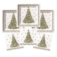 Christmas Holiday Paper Plates And Napkins 16 Guests Elegant Vintage Retro Christmas Tree Theme