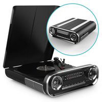 Turntable for Vinyl Records, Bluetooth Record Player with Speakers - USB MP3 Playback / Bluetooth / FM Radio / Vinyl LP Records - RCA, AUX and Headphone Output (Black)
