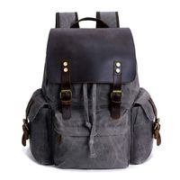 SUVOM Vintage Canvas Genuine Leather Laptop Backpack for Men School Bag 15.6" Water Resistant Travel Rucksack (Grey)