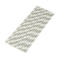 vLoveLife 25pcs Grey & White Biodegradable Paper Straws Striped Drinking Straws for Valentine's Day Wedding Birthday Party Celebrations Baby Shower Drinking Decoration Favors Supplies