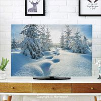 Indoor POP TV dust Cover,Cover Type 65 inch LCD TV 3D Printed with Winter Landscape with Forest and Blue Sky Frosted Trees Footprints Seasonal Nature,Quality waterproof Polyester Protect Your TV