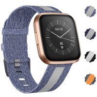 NANW Woven Bands Compatible with Fitbit Versa 2 / Versa/Versa Lite, Breathable Woven Fabric Strap, Reflective Strip Replacement Wristbands Accessories Women Man for Versa Smart Watch