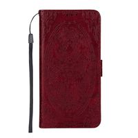Moto E5 Play Case, CUSKING Slim Leather Wallet Case [Dragon Embossed Design] with Credit Card Holder, Magnet Flip Cover with Black Silicone TPU Case for Moto E5 Play - Dark Red